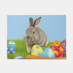 Felpudo Un lindo conejo de Pascua para un ánimo positivo