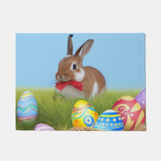Felpudo Un lindo conejo de Pascua para un ánimo positivo (Anverso)