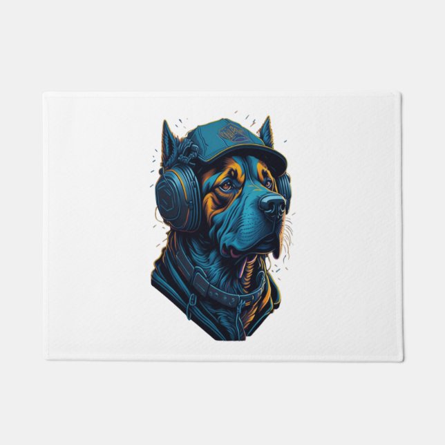 Felpudo Un perro escucha música (Anverso)