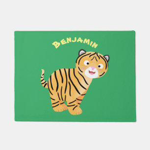 Felpudo Un personalizado feliz del cachorro de tigre