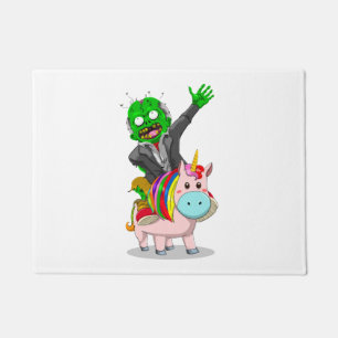 Felpudo Un zombi verde monta una unicornio rosa para