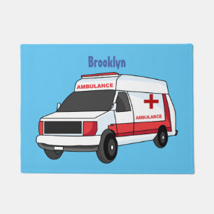 Felpudo Una ambulancia roja curada van personalizado