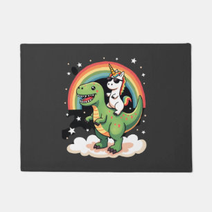 Felpudo Unicornio de Arcoíris montando T rex - Dinosaurio