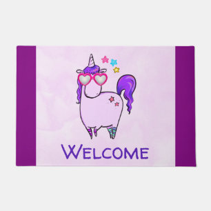 Felpudo Unicornio lindo en gafas cardiacas