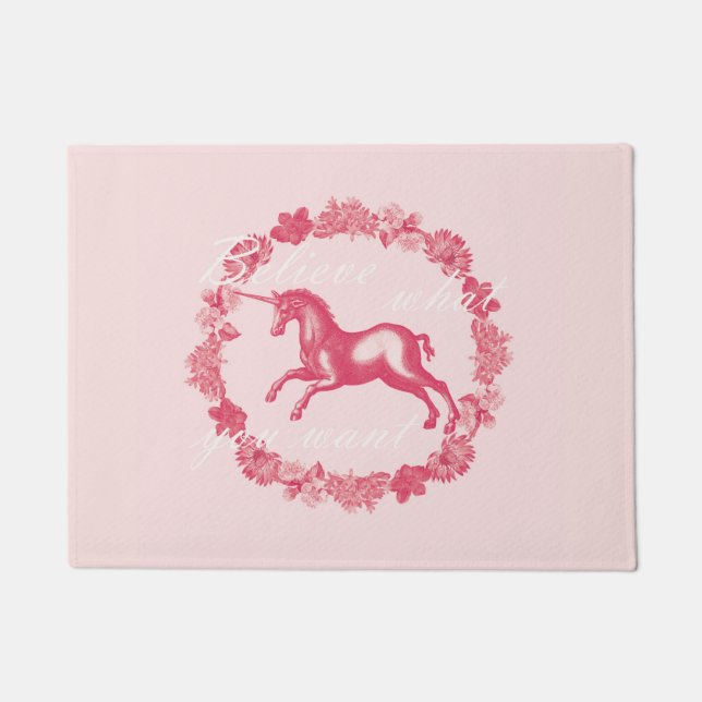 Felpudo Unicornio rosa y flores (Anverso)
