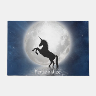 Felpudo Unicornio silueta contra luna llena personalizada