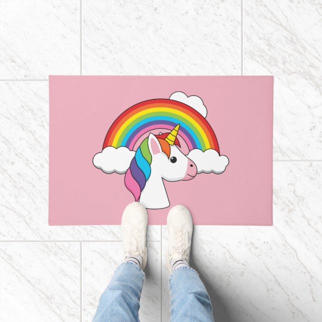 Felpudo Unicornio y arcoiris con nubes kawaii (Interior)