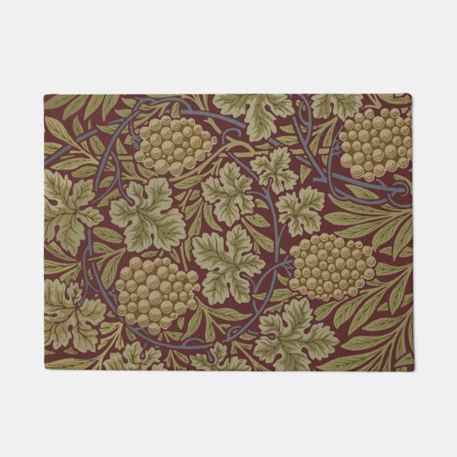 Felpudo Uva de Vid de William Morris Rojo Verde Arte (Anverso)