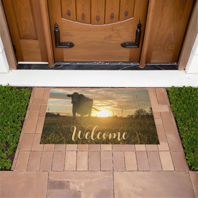 Felpudo Vaca al atardecer Bienvenida Doormat (Exterior)