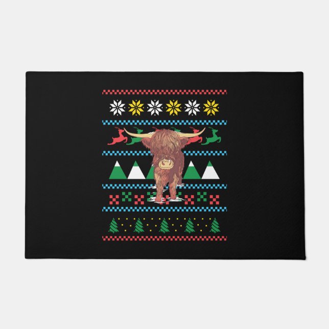 Felpudo Vaca de las Tierras Altas Navidad Fea (Anverso)