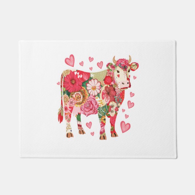 Felpudo Vaca floral, diseño de vaca dulce (Anverso)