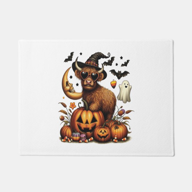 Felpudo Vaca Highland en Halloween (Anverso)