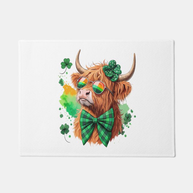 Felpudo Vaca Highland St Patrick's , vaca afortunada (Anverso)