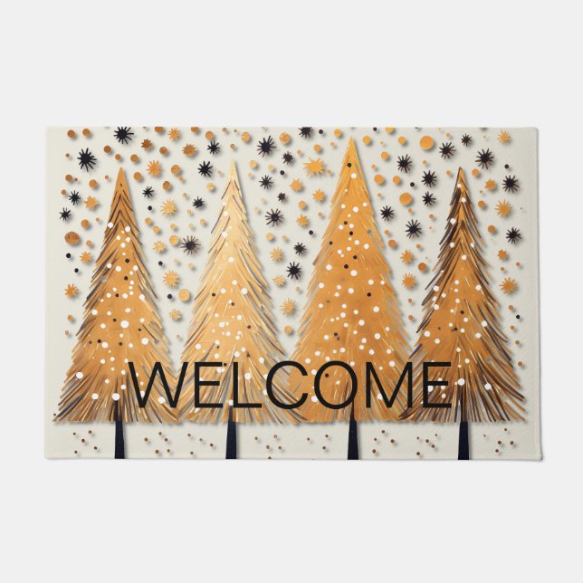 Felpudo Vacaciones de los Árboles de Navidad brillantes co (Anverso)