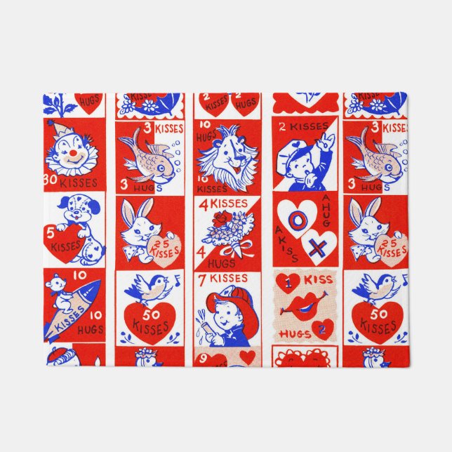 Felpudo Valentine Retro Love Hugs Cute Pattern (Anverso)