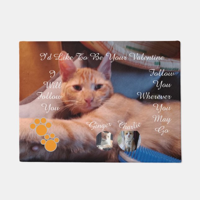 Felpudo Valentine's Cat Pawprint Humor Cat Photo (Anverso)