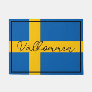Felpudo Välkommen Familia de la bandera sueca personalizad