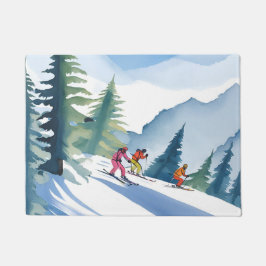 Felpudo Vamos a Esquiar | Pintura en Acuarela de Invierno