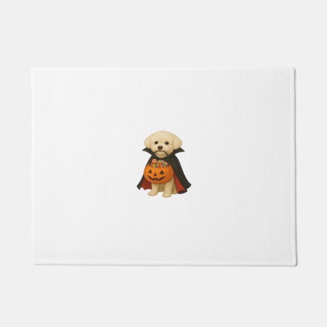 Felpudo Vampiro de Bichon Frisé Halloween con calabaza (Anverso)
