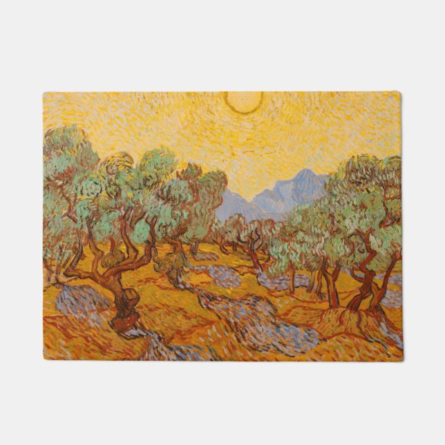 Felpudo Van Gogh Olive Trees cielo amarillo (Anverso)