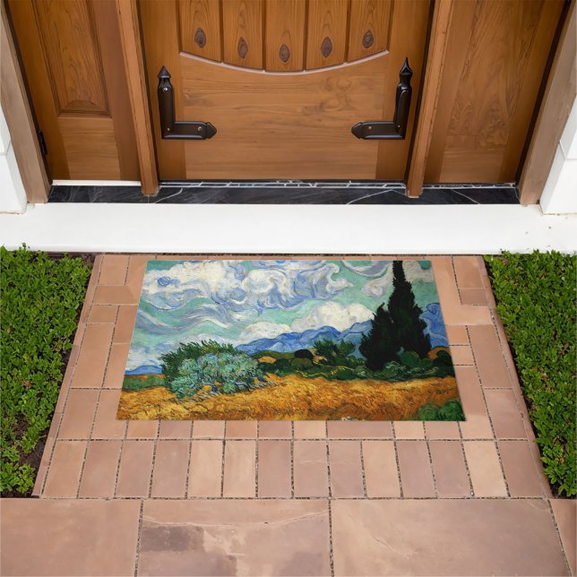 Felpudo Van Gogh - Wheatfield con un árbol ciprés (Exterior)