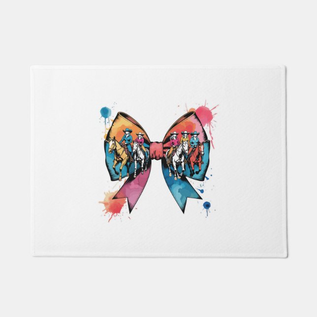 Felpudo Vaquera montando caballo Coquette Bow (Anverso)