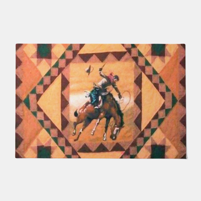 Felpudo Vaquero occidental del jinete del Bronc 24" x 36" (Anverso)