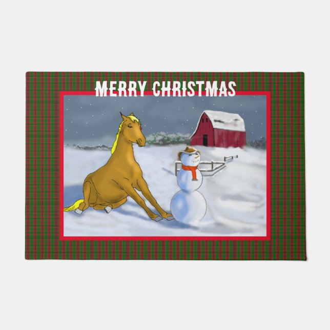 Felpudo Vaquero Snowman y caballo (Anverso)