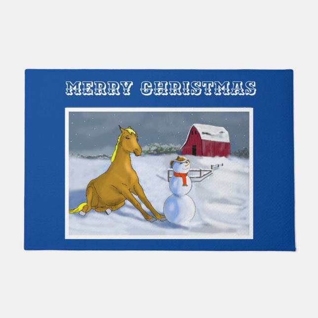 Felpudo Vaquero Snowman y caballo (Anverso)