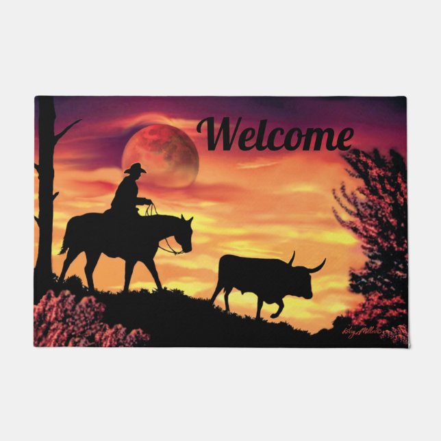 Felpudo Vaquero Y Longhorn Steer Doormat (Anverso)