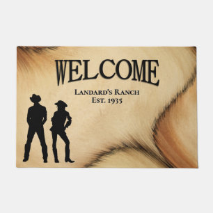 Felpudo Vaquero y niña de vaca bienvenidos al rancho