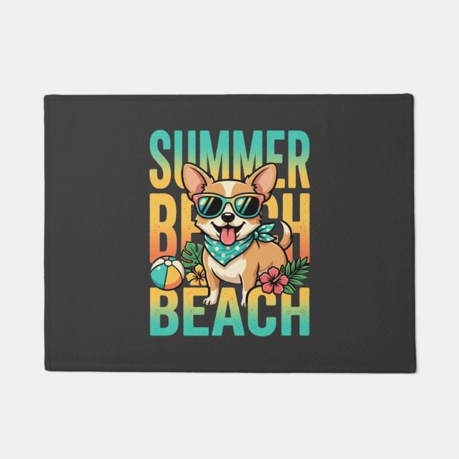 Felpudo Vector de vacaciones de perro en la playa de veran (Anverso)
