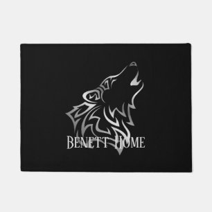 Felpudo Vector Monograma de Lobo Negro Plateado