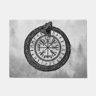 Felpudo Vegvisir con Ouroboros y las runas - grayscale