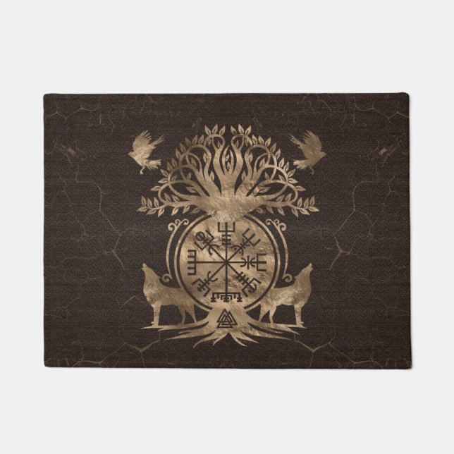 Felpudo Vegvisir - Ornamento de brújula viking (Anverso)