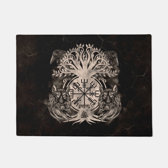 Felpudo Vegvisir - Yggdrasil con Ravens y Wolves (Anverso)