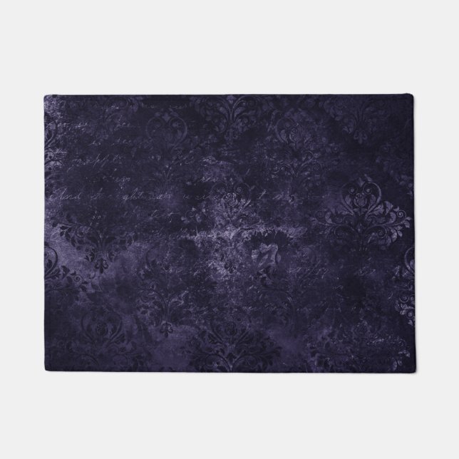 Felpudo Velvety Midnight Damask | Grunge índigo morado (Anverso)