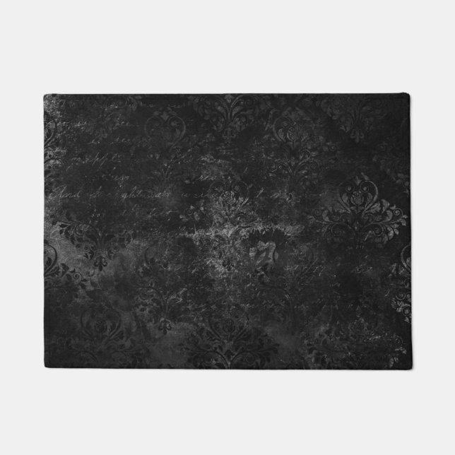 Felpudo Velvety Onyx Damask | Black Vampy Grunge Baroque (Anverso)