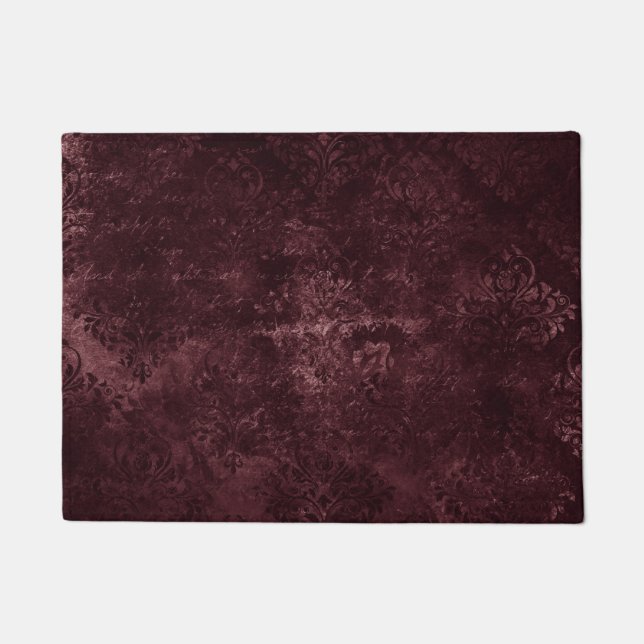 Felpudo Velvety Wine Damask | Bordeaux Sangria Grunge Glam (Anverso)