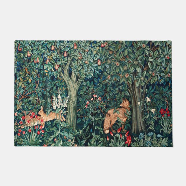 Felpudo VERDAD, ANIMALES FORESTALES Hares, Fox, Floral Ver (Anverso)