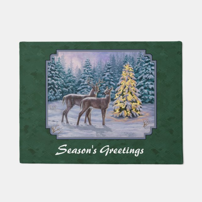 Felpudo Verde de ciervo y árbol de Navidad (Anverso)
