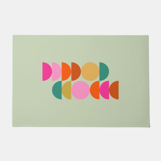 Felpudo Verde geométrico moderno de mediados de siglo (Anverso)