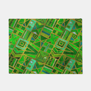 Felpudo Verde geométrico y modelo tribal africano del oro