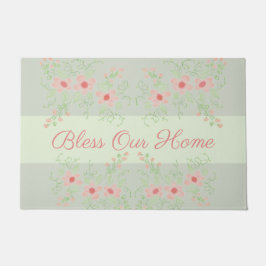 Felpudo Verde gris pastel con rosados