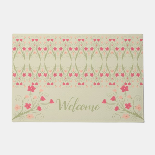 Felpudo Verde Pastel Con Floral (Anverso)