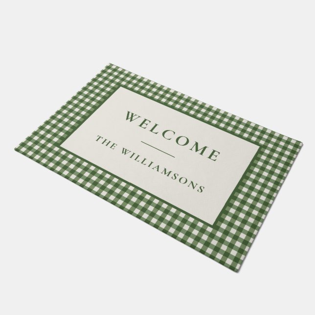 Felpudo Verde personalizado Gingham Plaid Navidad  (Angular)