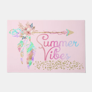 Felpudo Viajes de verano de Boho Purpurina de oro rosa Rub