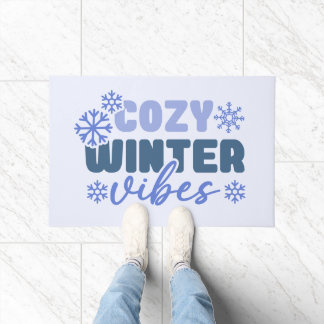 Felpudo Vibes de invierno acogedoras - Tipografía de copo