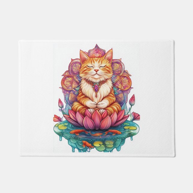 Felpudo Vibraciones de gato Zen � Gatito meditando psicodé (Anverso)