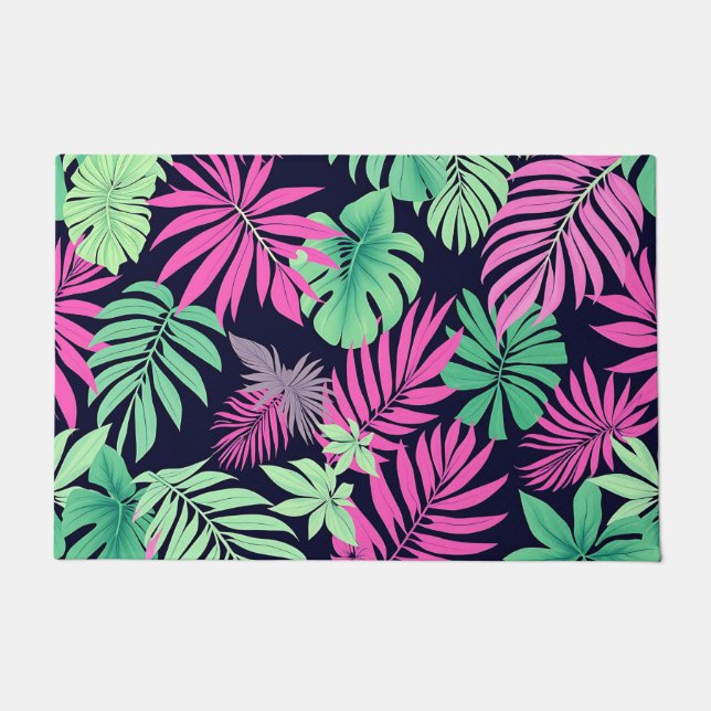 Felpudo Vibrant Tropical Leaves Neon Pattern (Anverso)
